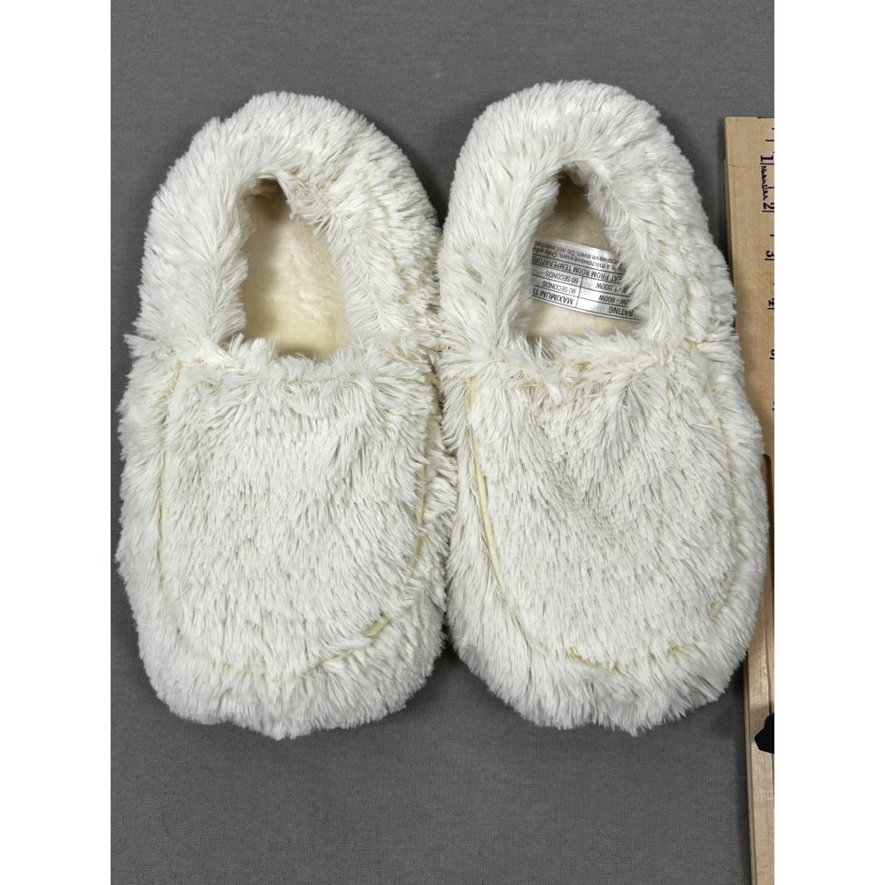 Warmies Microwavable Slippers Cream Faux Fur Plush Heated Booties Non-Slip Sole